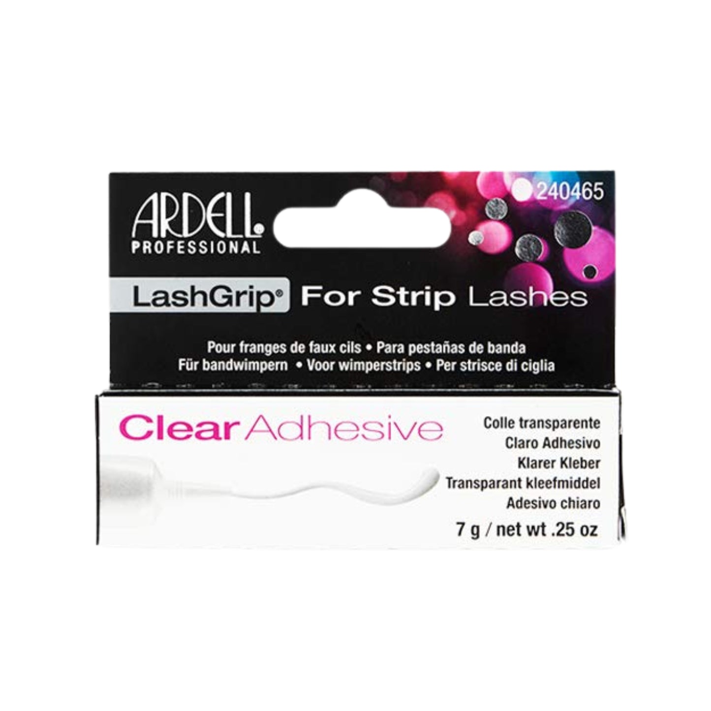 Ardell Clear Adhesive for Strip Lashes .25oz in a white squeeze tube with black lettering.