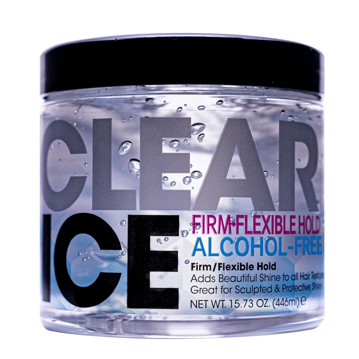 Ampro Clear Ice Gel 15.73oz in a clear jar with a black cap.
