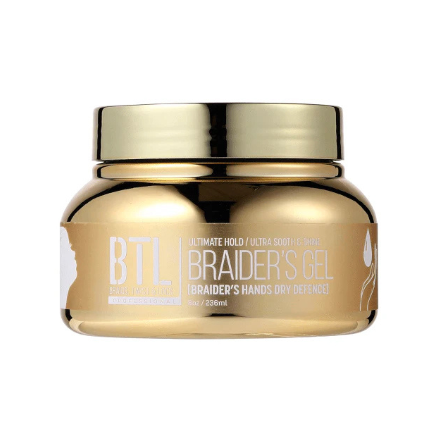 BTL Ultimate Hold Braider's Gel In a gold jar with a gold label
