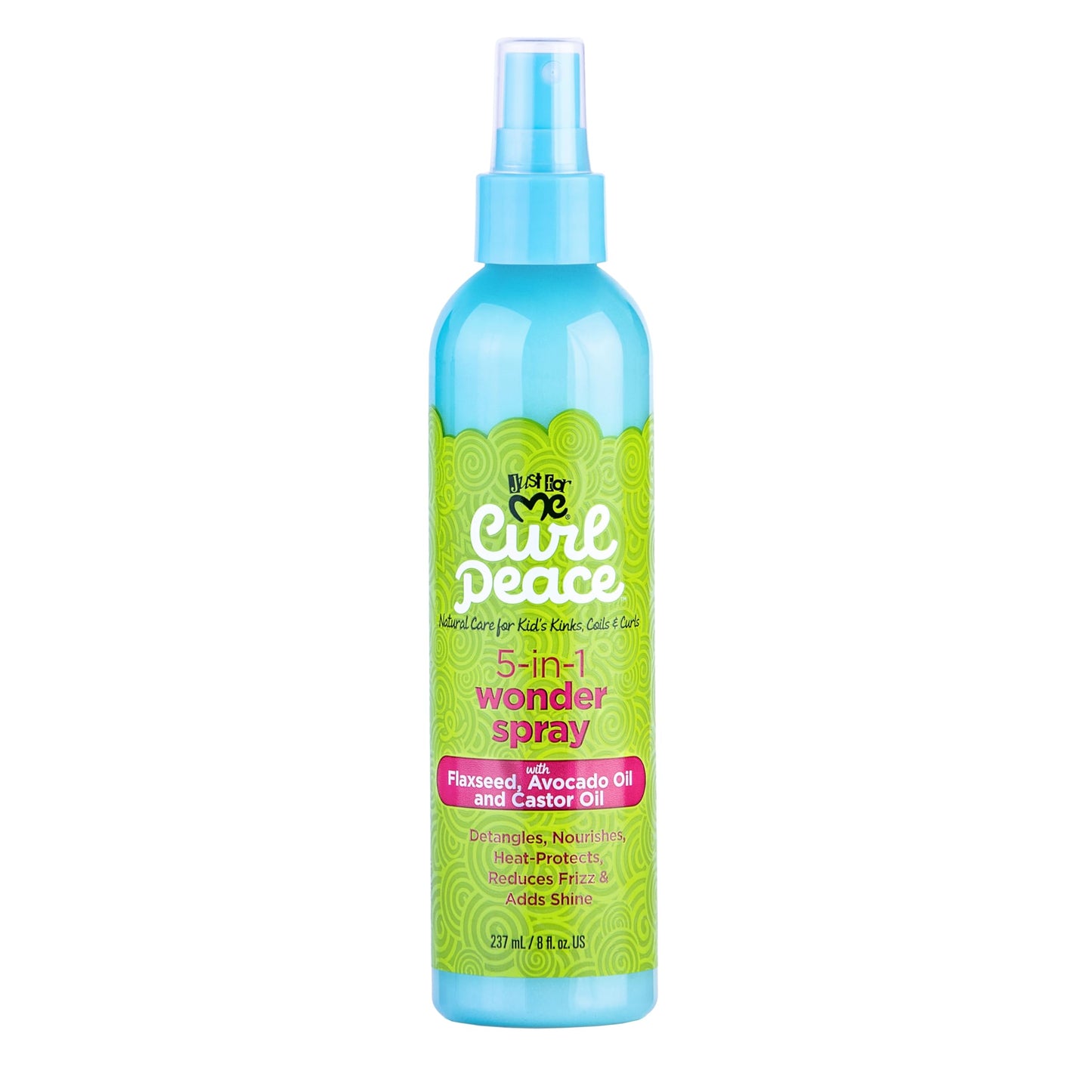 Just For Me Curl Peace 5-in-1 Wonder Spray
With flaxseed, avocado oil and castor oil
Detangles, nourishes, heat-protects
Reduces frizz & adds shine
Contains No sulfates, parabens, mineral oil, petrolatum, phthalates, animal testing
Nourishes scalp and helps to promote hair growth.
Frizz Control
For Kids Kinks, Coils, and Curls
Frizzy Hair
