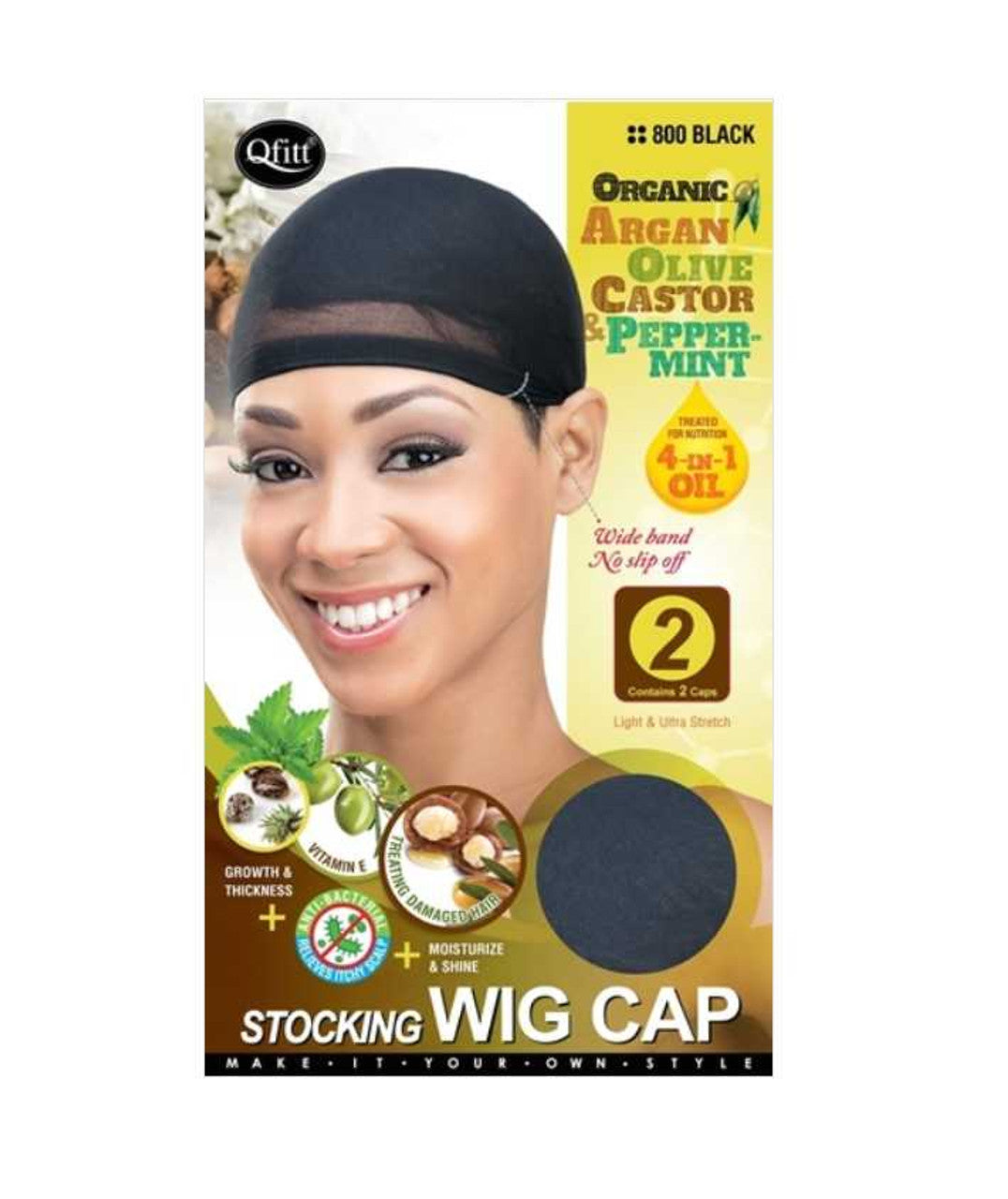 #800 Organic Stocking Wig Cap 2 Caps- Black