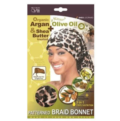 #8493 Organic 4n1 Patterned Braid Bonnet- Leopard Assorted Color Chosen