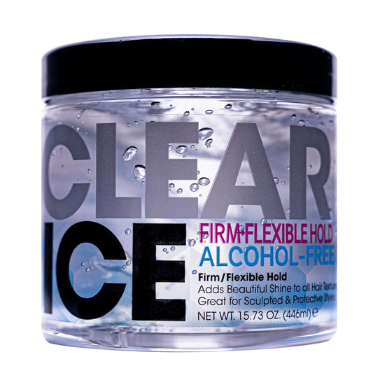 Ampro Clear Ice Gel 15.73oz in a clear jar with a black cap. 