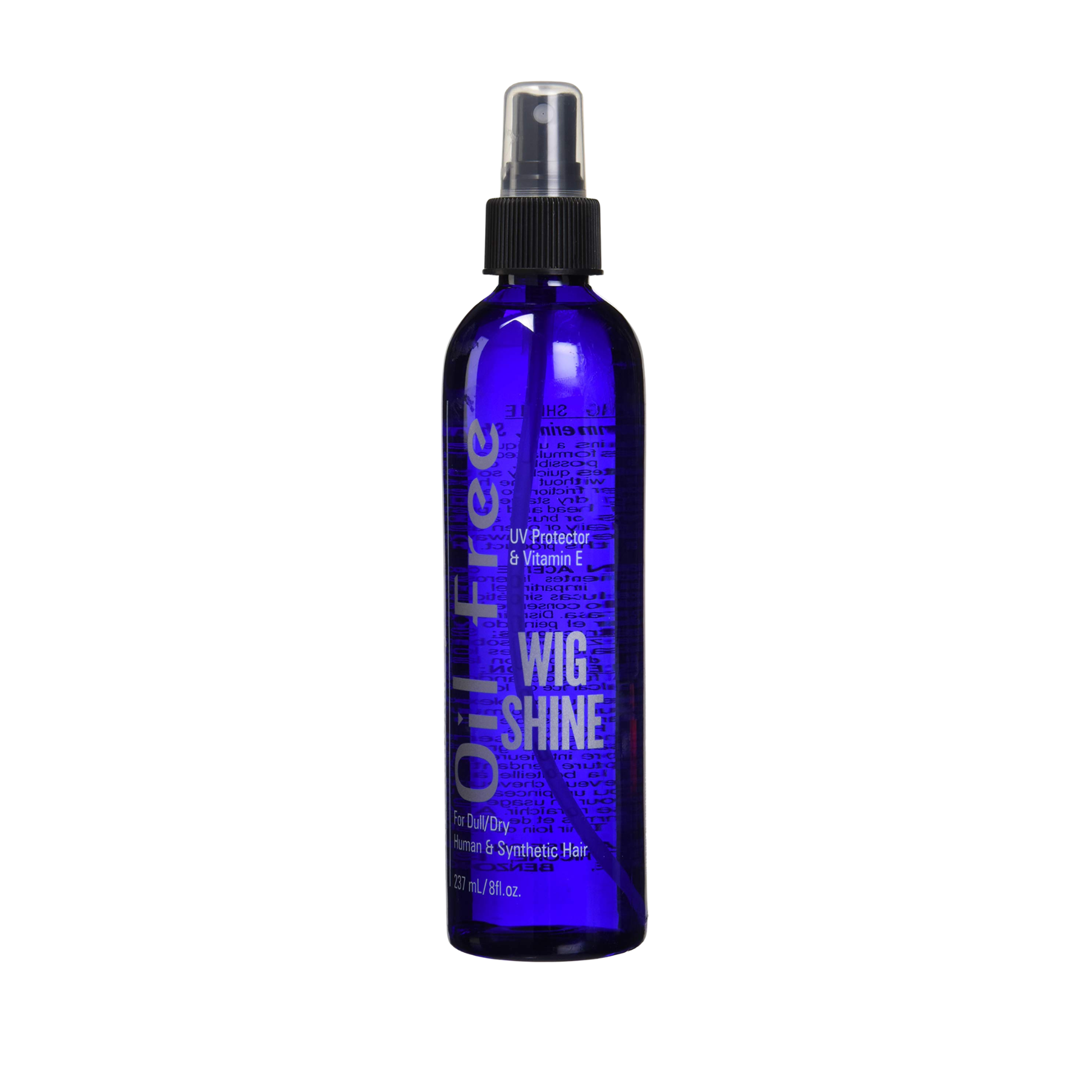 Bonfi Oil Free Wig Shine in a blue bottle with white label