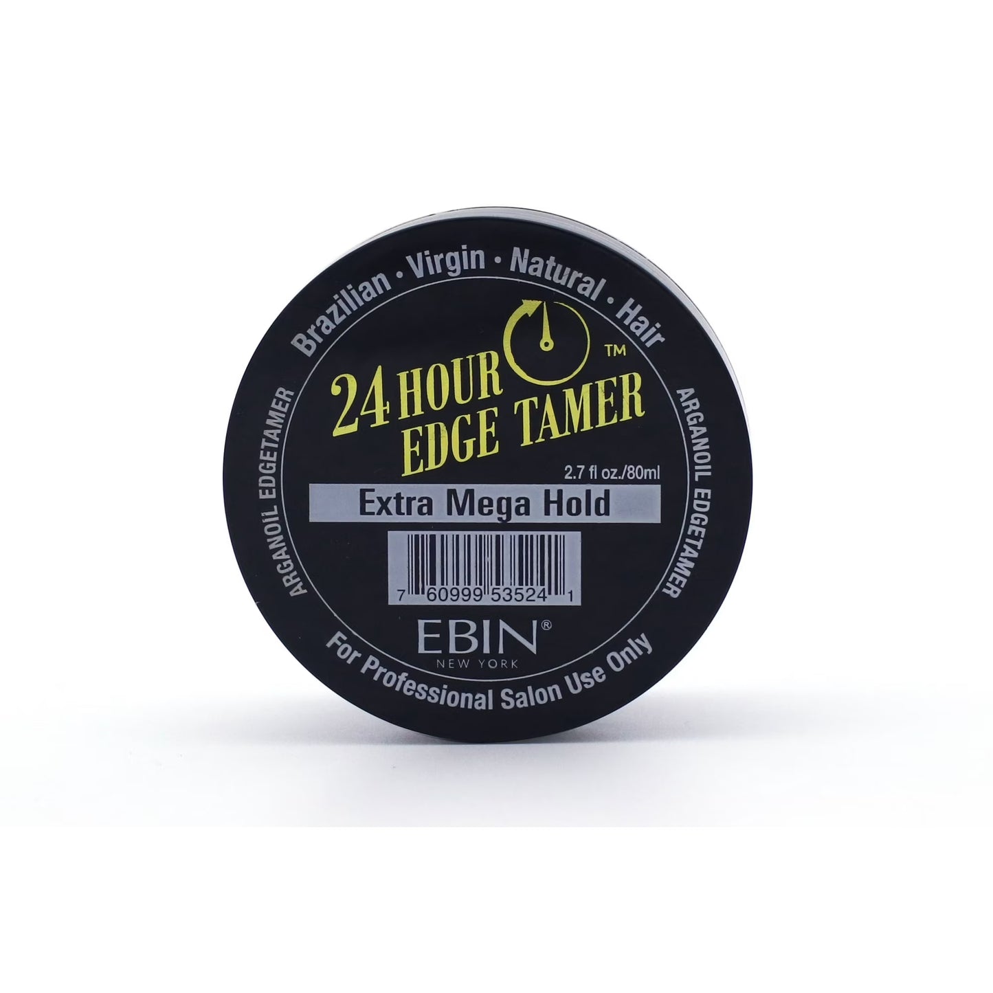 Ebin 24 Hour Edge Tamer Ultra Super Hold In a clear jar with a black lid and white and gold script