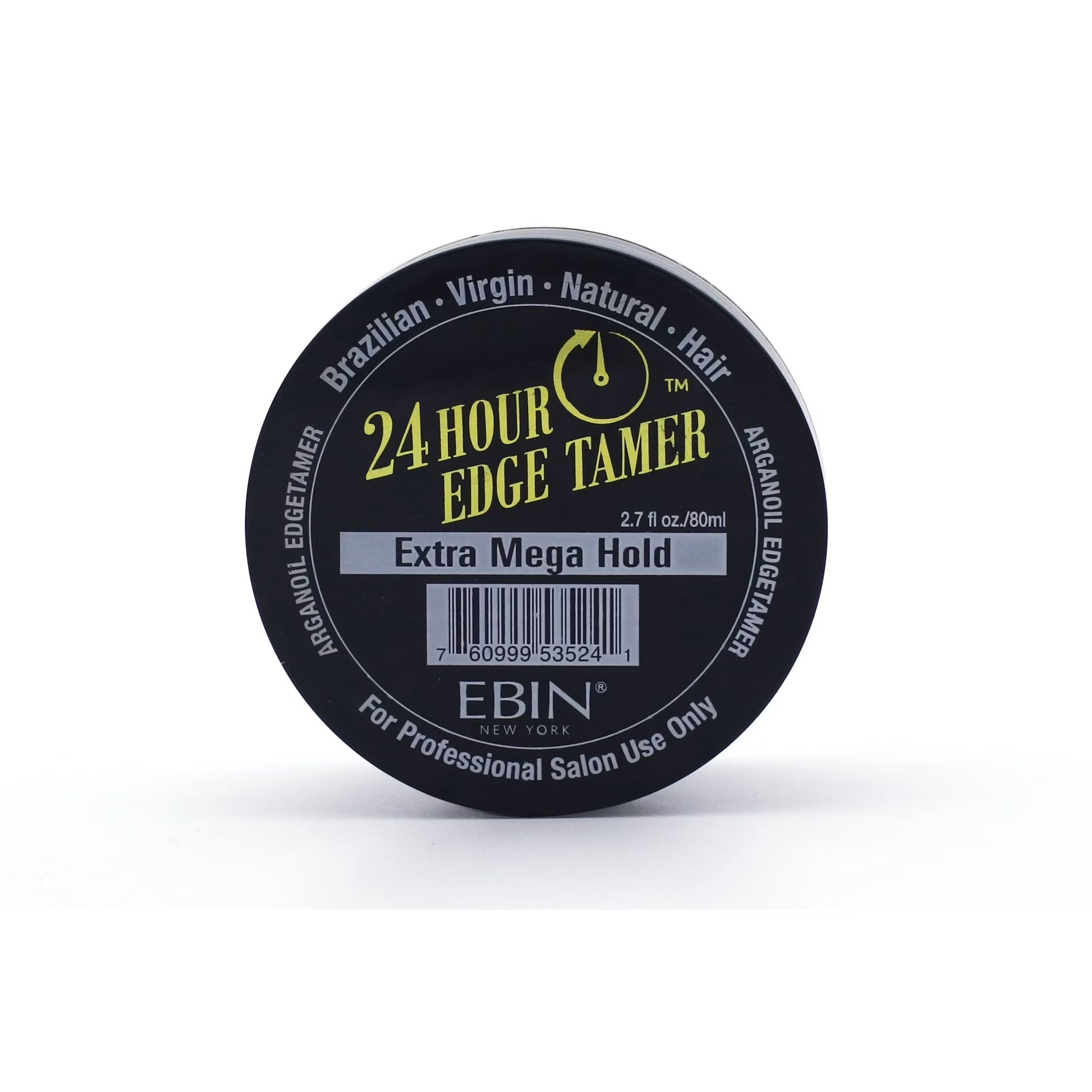 Ebin 24 Hour Edge Tamer Ultra Super Hold In a clear jar with a black lid and white and gold script