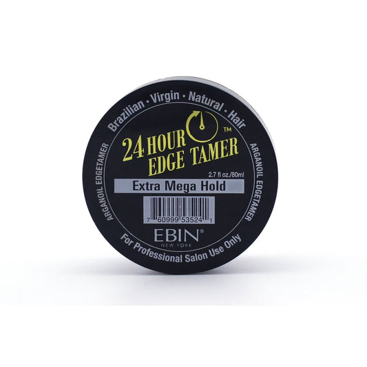Ebin 24 Hour Edge Tamer Ultra Super Hold In a clear jar with a black lid and white and gold script