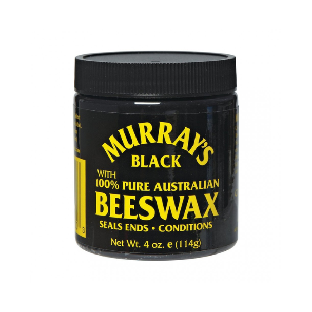 A black jar of Murray's Beeswax that helps seal ends and conditions hair.