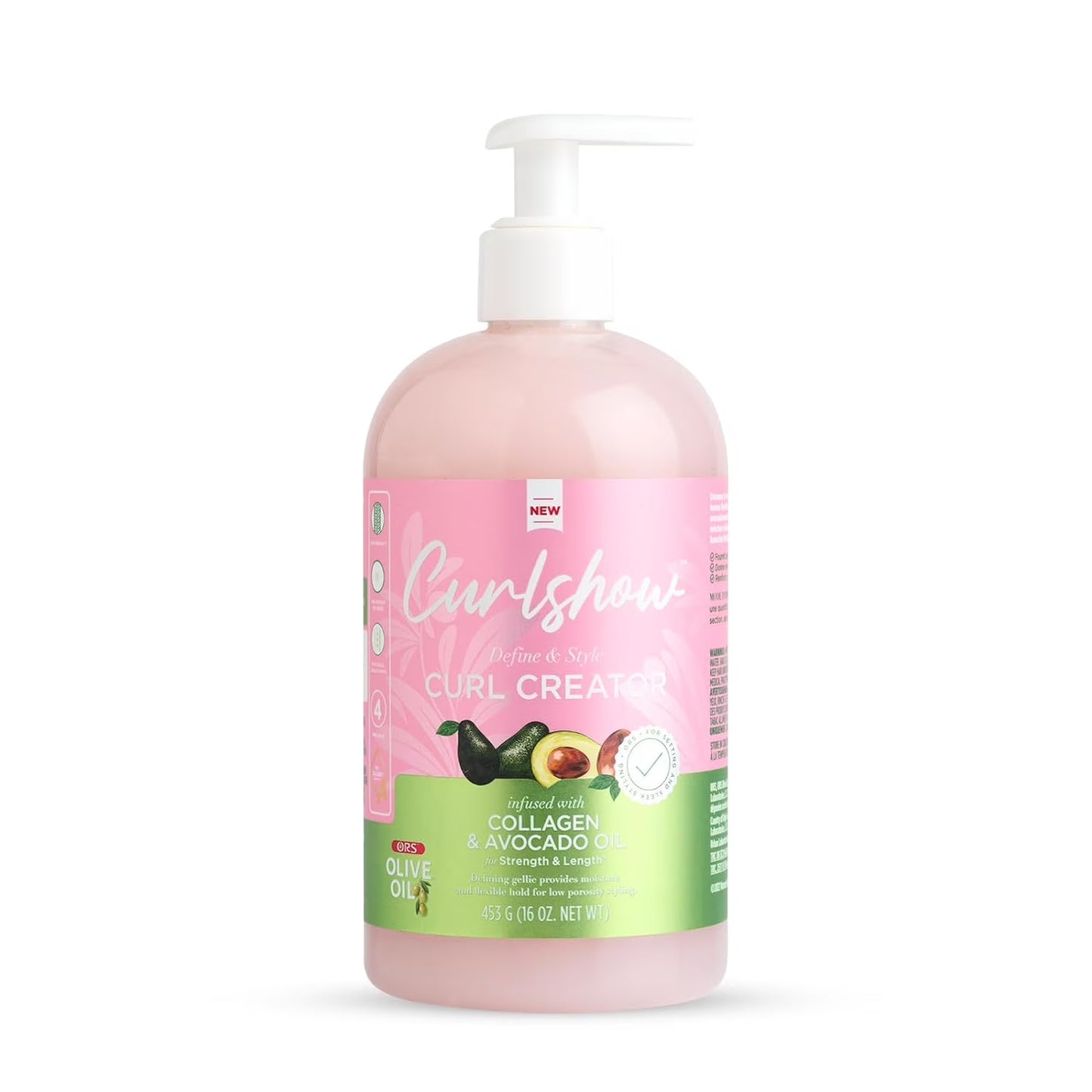 ORS CurlShow Curl Creator 16 oz styling cream for curly and wavy hair, in pump-style container, designed to define curls, reduce frizz, and add moisture and shine for soft, bouncy, natural-looking curls