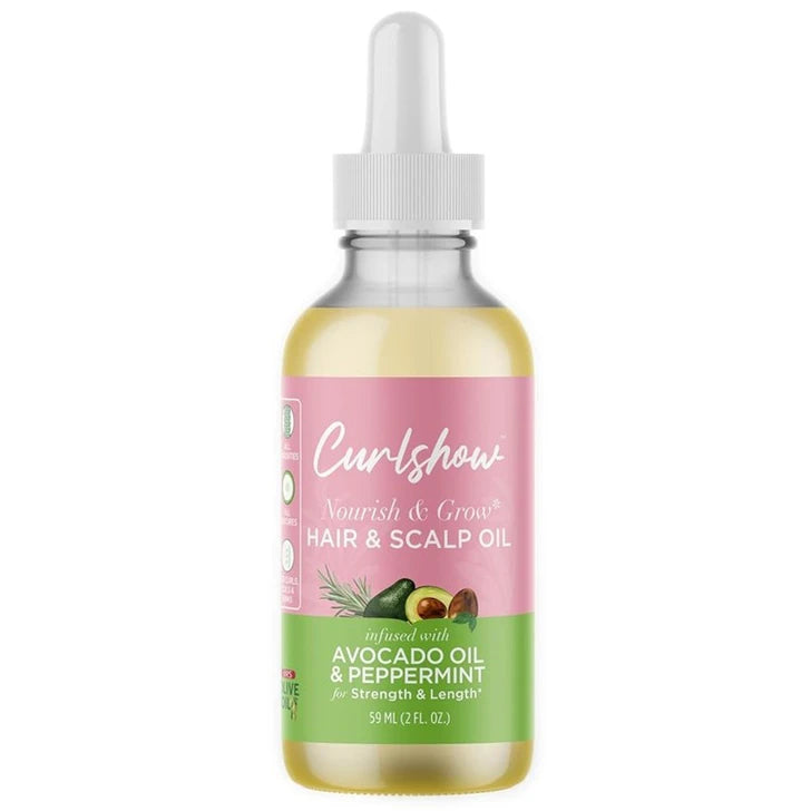 ORS Olive Oil CurlShow Hair and Scalp Oil 2oz, lightweight nourishing oil designed to moisturize the scalp and hair, help reduce dryness and frizz, and add softness and shine for healthy-looking curls and styles.