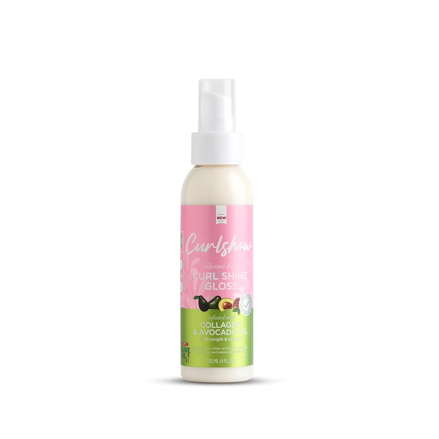 ORS Olive Oil CurlShow Curl Shine Gloss 4oz lightweight shine serum designed to enhance curls and waves, reduce frizz, and add glossy shine while keeping hair soft, smooth, and naturally defined without buildup.