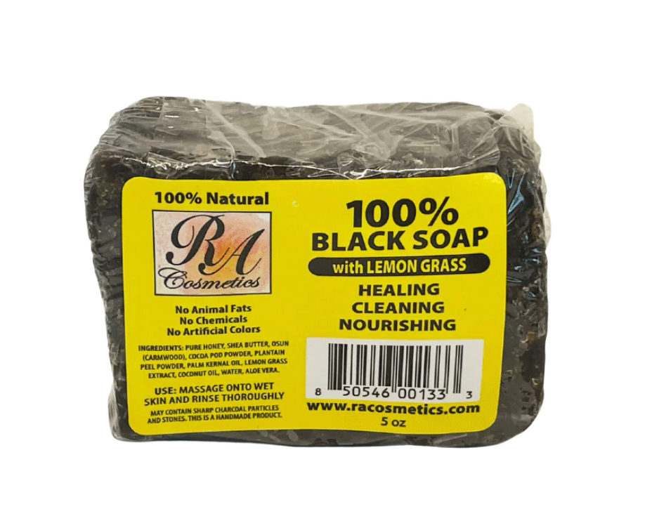 RA Cosmetics 100% Black Soap with Lemongrass 5oz