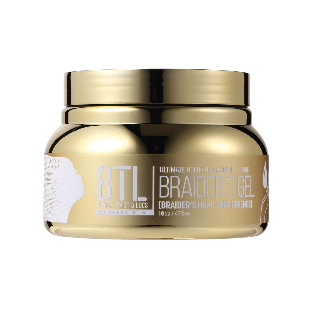 BTL Ultimate Hold Braider's Gel In a gold jar with a gold label