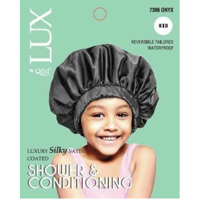 Qfitt Lux Silky Satin Coated Shower & Conditioning Bonnet Kid (Onyx ) #7306