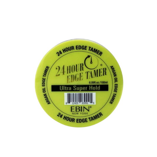 Ebin 24 Hour Edge Tamer Ultra Super Hold In a clear jar with a green lid and black script
