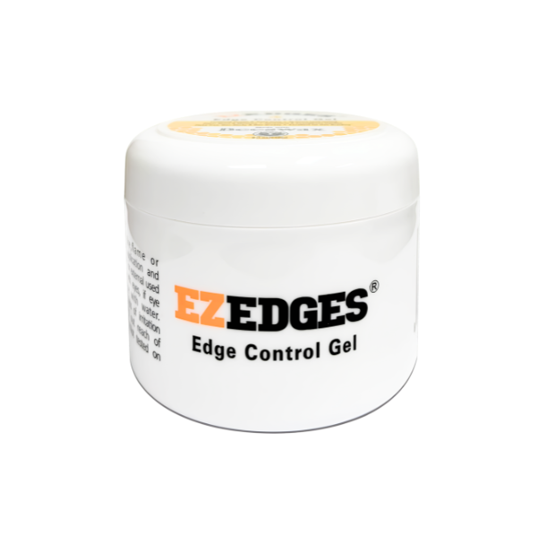 EzEdges Edge Control Gel 8oz in a white jar with yellow labels and orange and black font