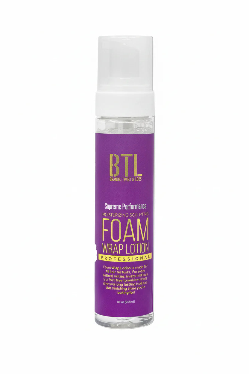 BTL Foam Wrap Lotion Supreme in a clear foam pumping bottle with purple label