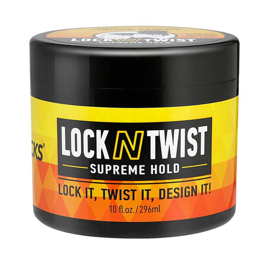 AllDay Lock N Twist Supreme Hold Gel 10oz in a black jar with yellow and orange label