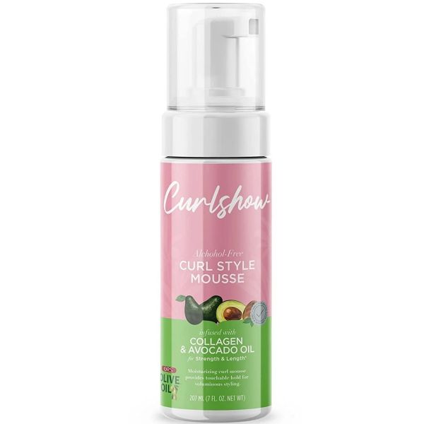 ORS CurlShow Curl Style Mousse 7oz lightweight styling mousse designed to define curls and waves, reduce frizz, and add volume and shine while keeping hair soft, bouncy, and naturally shaped.